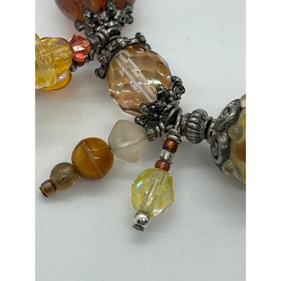 Artisan Lampwork Glass Bracelet With Amber Gold Swirl and Faceted Beads - Picture 6 of 16